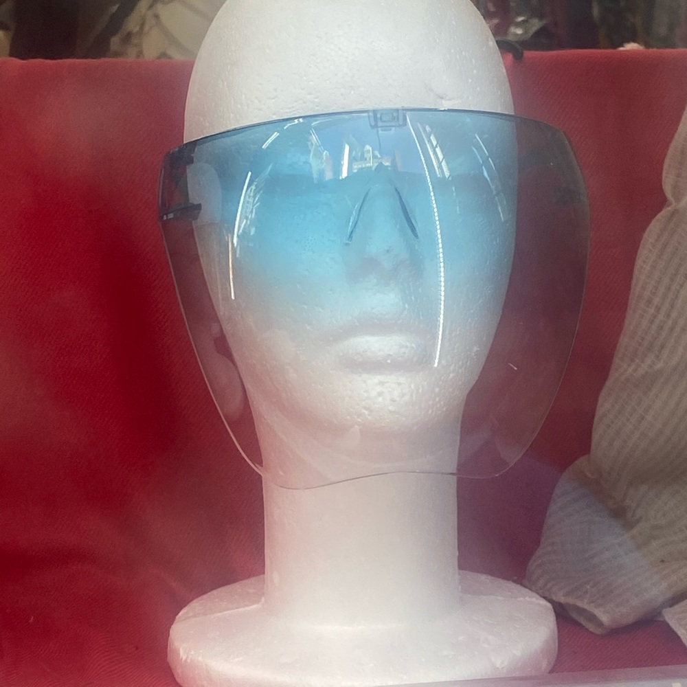 - Oversized baby blue shield visor sunglass…